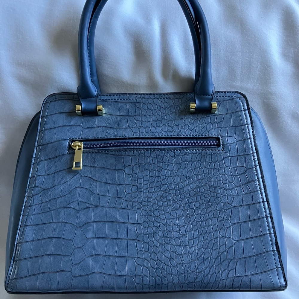VINTAGE London Fog Blue Croc-Embossed Bag with Crossbody Strap NWOT - Picture 4 of 15